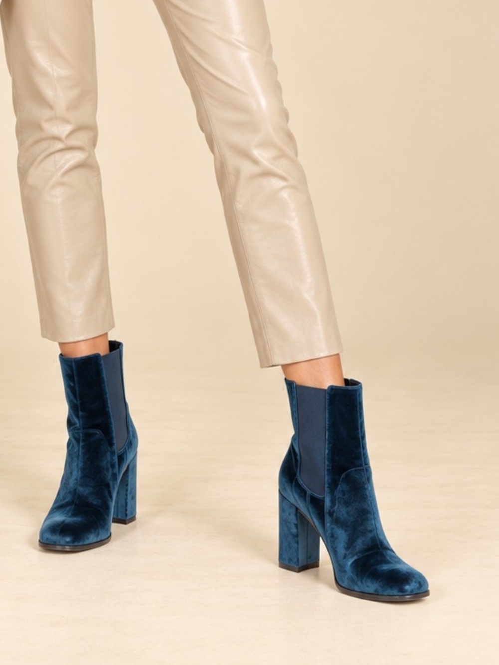 Sam Edelman Teal Blue Velvet Chelsea Ankle Boots Block Heel Size 8